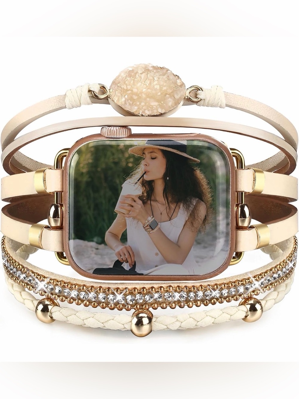 Multi-Strand Rose Gold and Cream Apple Watch Band NWOT